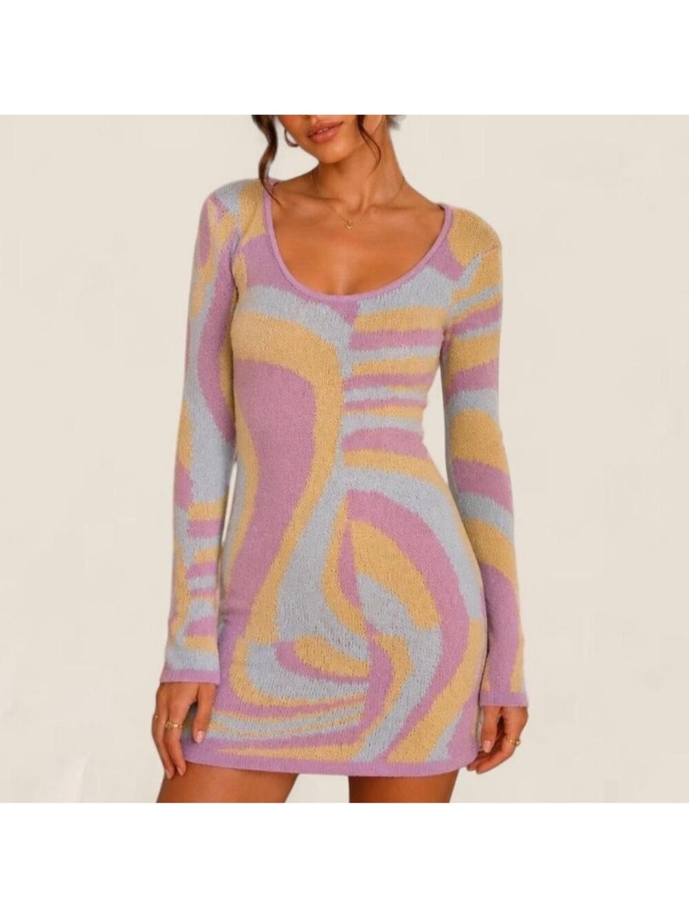 Superdown Revolve Retro 70’s Swirl Knit Mini Dress